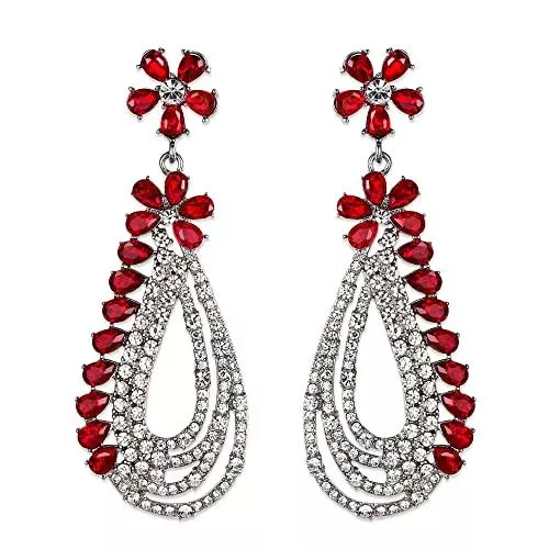 EVER FAITH Schmuck EVER FAITH Damen Ohrringe Strass Kristall Blume Oval Hoop Drop Dangle Kronleuchter lange Ohrstecker Klar Silber-Ton