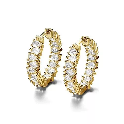 Rai Imagine Schmuck Damen Gold Creolen, Silber Ohrringe 18 karat vergoldet Zirkonia Stein Creolen Silber kleine Ohrringe Grösse 21 mm hängend mit funkelnden Stein Gold Ohrringe, Silber Stein Ohrringe