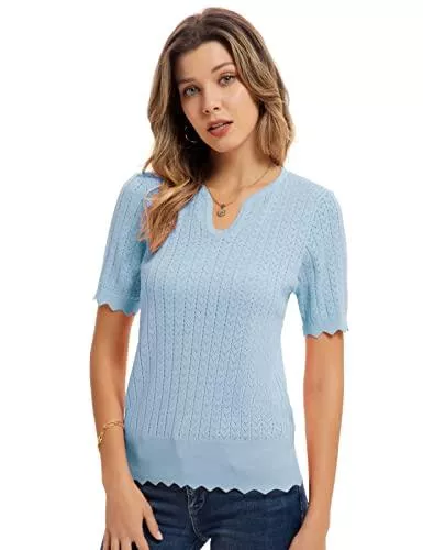 GRACE KARIN Pullover & Strickmode GRACE KARIN Damen Dünne Pullover Weicher Strickpullover Casual Knitwear V-Ausschnitt Scalloped Tops