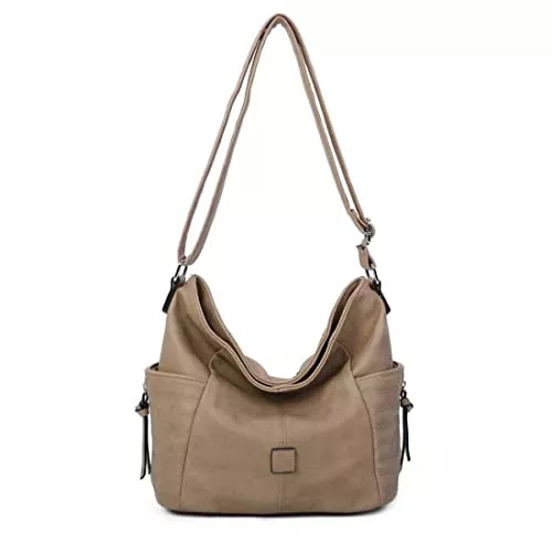 ITALYSHOP24 Taschen & Rucksäcke OBC Damen Tasche Shopper Schultertasche Umhängetasche Crossbody Henkeltasche Crossover Beuteltasche Handtasche Hobo Bag Reise Kunst-Leder Taupe