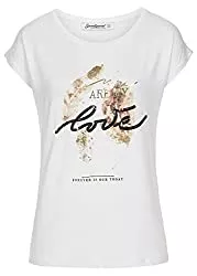 Seventyseven Lifestyle T-Shirts Seventyseven Lifestyle Damen T-Shirt mit Paillettenfront Herz Happy Print Weiss