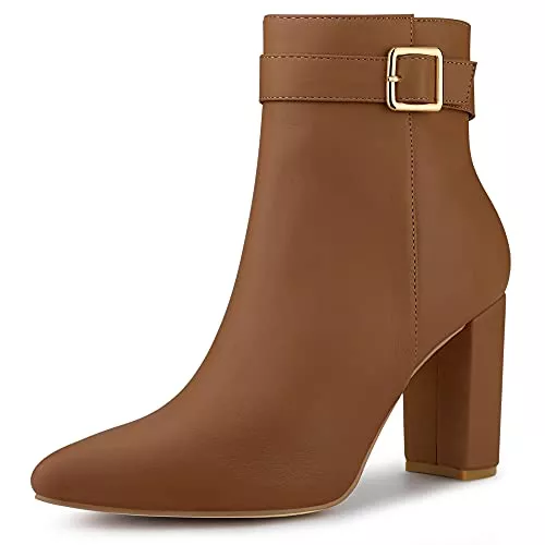 Allegra K Stiefel Allegra K Damen Pointed Toe Buckle Blockabsatz Ankle Boots Stiefel