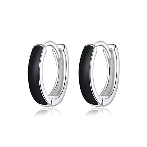 Qings Schmuck Qings Creolen Kleine für Damen - 925 Sterling Silber Einfache Schwarze Blaue Emaille Creolen Kleine Knorpel Creolen Huggie Schmuck Geschenk für Frauen Mädchen Männer