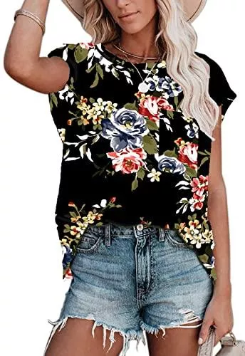 ANCAPELION Kurzarmblusen ANCAPELION Damen Casual T-Shirt Kurzarm Sommer Tops Lose Oberteile Rundhals Basic Bluse mit Tasche
