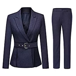 YYNUDA Kostüme Women's 2 Piece Office Lady Stripes Business Suit Set Slim Fit Blazer Jacket Pant
