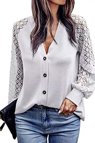 ASOMI Strickjacken ASOMI Strickjacke Damen Sexy V-Ausschnitt Cardigan Langarmshirt Damen Strickmantel Offener Front Strickpullover mit Spitze Ärmel und Knop