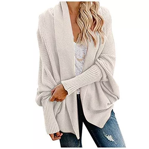 FunAloe Strickjacken Cardigan Damen Lang Strickmantel Strickjacke Sweater Elegant Manschette Langarm Sweatshirt Langen Mantel Jacke Tops Outwear Casual Offen Pulllover Damen Herbst Winter Outing Stil