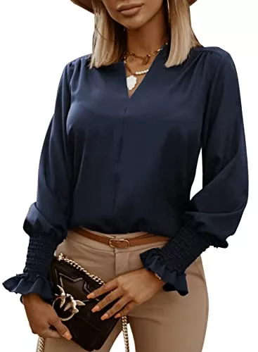 Dokotoo Langarmblusen Dokotoo Damen Boho Bluse Langarm Chiffon Tunika Casual Blumen Oversize Oberteile Tshirt Tops S-2XL