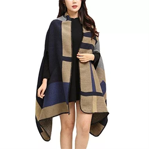 Honghu Strickjacken Honghu Damen Poncho Cape Überwurf Strickjacke feiner weicher Strick Pullover Herbst Winter
