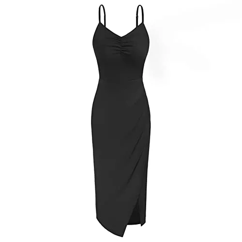 LIUMILAC Cocktail LIUMILAC Damen Elegant Cocktailkleid Spaghetti Midi Kleid Bodycon Festlich Kleid