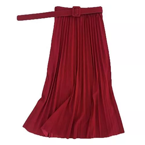 HanPaint Röcke Herbst Winter Frauen mit hoher Taille Röcke aus massivem Faltenrock mit Gürtel Elegante Midiröcke weiblich