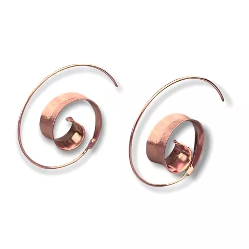 MadamLili Schmuck MadamLili - Rosegold Ohrringe Spirale Hängend - 925 Sterling Silber Rose Vergoldet - Matt Handgebürstet Ohrhänger Stecker - Boho Hippieschmuck - Handgefertigt - Exklusive Schmuckbox