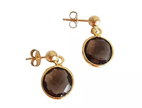 Gemshine Schmuck Gemshine - Damen - Ohrringe - 925 Silber - Vergoldet - Rauchquarz - Braun - CANDY - 2 cm