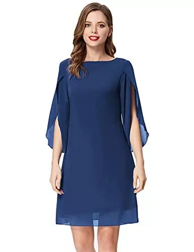 GRACE KARIN Cocktail GRACE KARIN Damen Chiffon Kleid 3/4 Ärmel Loose Elegant Abend Cocktailkleid CL11125