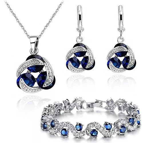 Crystalline Azuria Schmuck Crystalline Azuria Schmuck Set für Damen Hochzeit SchmuckSet mit Halskette und Ohrringe für Braut Zirkonia Kristalle Brautjungfer Kostüm Schmuck
