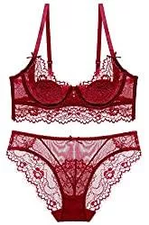 SHEKINI Unterwäsche & Dessous SHEKINI Damen Unterwäsche Set BH Und Slip Spitze Bügel BH Set Ungefüttert Dünn Lingerie Unterwäsche mit Hakenverschluss