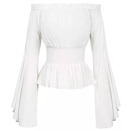 Belle Poque Langarmblusen Belle Poque Damen Gothic Bluse Mittelalter Bluse Gothic Tops Glockenärmel mit Rüschen Boho Top