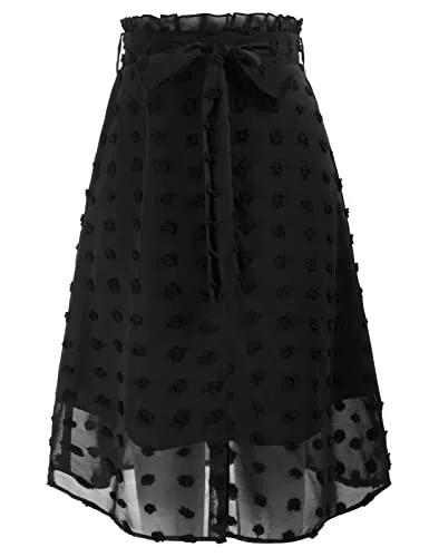 LIUMILAC Röcke LIUMILAC Damen Elegant Rock Festlich Cocktail Langrock A Linie Elastischer High Waist Chiffon Rock