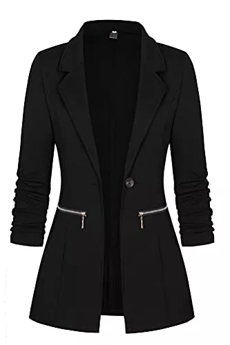 Tomwell Blazer Tomwell Damen Cardigan Elegant Blazer Langärmliger Anzugjacke Einfarbig Blazer Revers Business Mantel mit Knopfleiste Slim Fit Jacke Casual Anzug Trenchcoat mit Tasche