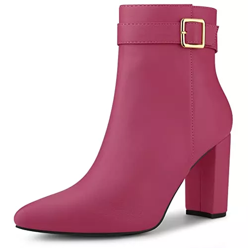 Allegra K Stiefel Allegra K Damen Pointed Toe Buckle Blockabsatz Ankle Boots Stiefel