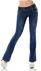 Label by Trendstylez Jeans Label by Trendstylez Damen Slim Fit Stretch Bootcut Schlag Jeans Hüft Hose Dark Blue W3001