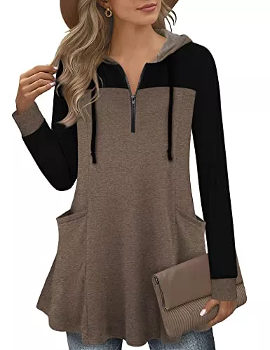 Gaharu Kapuzenpullover Gaharu Pullover Damen Tunika Langarm V-Ausschnitt Elegant A-Linie Kapuzenpullover Hoodie Pulli Oberteile mit Taschen