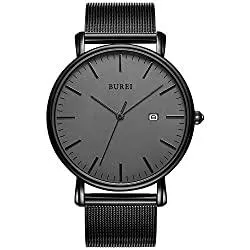 BUREI Uhren Burei Klassische Herren-Armbanduhr, ultradünnes Gehäuse, minimalistisches analoges Zifferblatt mit Datumsanzeige, japanisches Quarzwerk