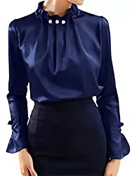 Celmia Langarmblusen Celmia Damen Bluse Elegant Langarm Hemdblusen Stehkragen Satin Bluse Casual Metallic Shirt Party Outfit