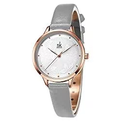 Shengke Uhren Shengke Damen-Armbanduhr mit Lederband, einfaches Zifferblatt, wasserdicht, Relogio Feminino