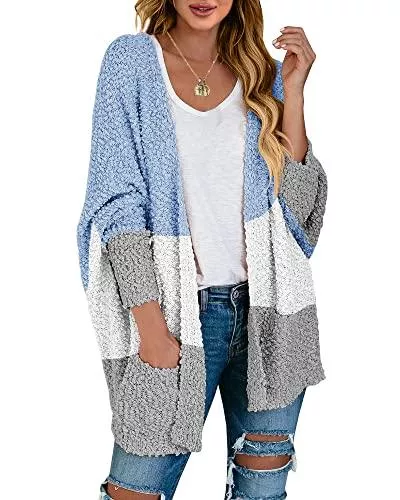 Saodimallsu Strickjacken Saodimallsu Damen Strickjacke Popcorn Oversized Offene Front Boyfriend Fledermaus Langarm Fuzzy Knit Cardigan