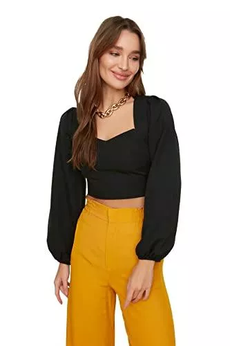 TRENDYOL Langarmblusen TRENDYOL Damen Crop Bluse Blouse