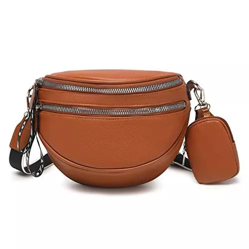 Travistar Taschen & Rucksäcke Travistar Crossbody Bag Damen Klein - Moderne Hüfttasche Breiter Gurt Schultertasche Handytasche Umhängetasche Vegan Leder Stylish Bauchtasche Sportlich Brusttasche Geldbörse Braun