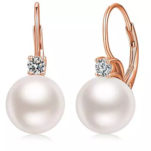 Jiahanzb Schmuck Perlen Ohrringe Rosegold Damen Hängend Silber 925 Haengende Perlen Ohrringe