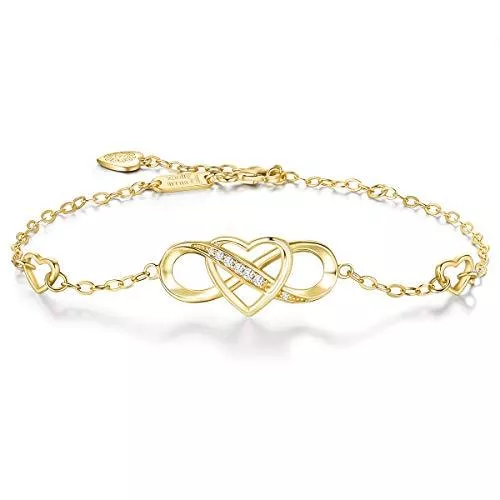 Billie Bijoux Schmuck Sterling Silber Unendlichkeit Armband - Billie Bijoux Liebe für immer Unendlichkeit Herz Weißes Gold überzogen Diamant verstellbare Armband beste Geschenk für Frauen Mädchen