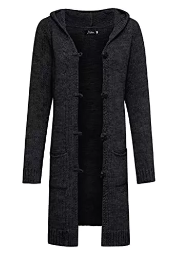 Mikos Strickjacken Lang Cardigan Strickjacke || Damen Frauen Herbst Frühling Winter Lang Mantel || Long Lang Pulli mit Kapuze und Taschen 36 38 40 42 S M L XL (905)