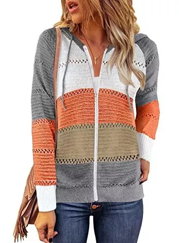 BLENCOT Strickjacken BLENCOT Strickjacken Damen Strickpullover Sweatshirt Hoodie Casual Strickcardigan Full Zip Kapuzenpullover Strickmantel Strickwaren S-XXL
