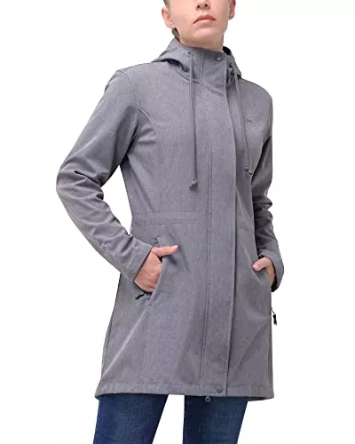 33,000ft Jacken 33,000ft Damen Leichte Wasserdichte Softshell Regenjacke Lange Funktionsjacke Übergangsjacke Windjacke Atmungsaktive Regenparka mit Kapuze Outdoor Regenmantel Poncho für Wandern Laufen Sporten