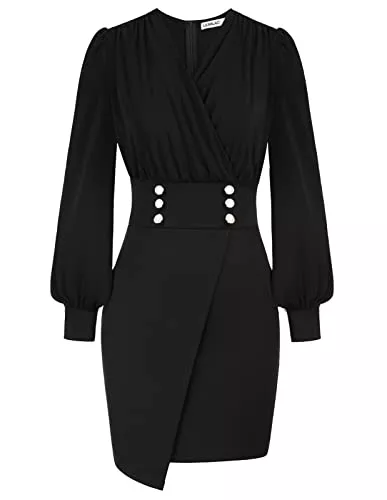 LIUMILAC Business LIUMILAC Damen Elegant Business Kleid V-Auschnitt Kleid Knielang Hochzeit Party Kleid