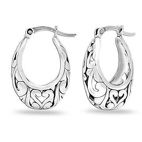 LeCalla Schmuck LeCalla Sterling Silber Schmuck Floral Filigran Leichtgewichtige Oval Ohrringe für Frauen und Mädchen