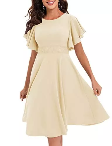 Gardenwed Cocktail Gardenwed Kleid Abendkleider Elegant für Hochzeit Rundhals Cocktailkleid Damen Midilang