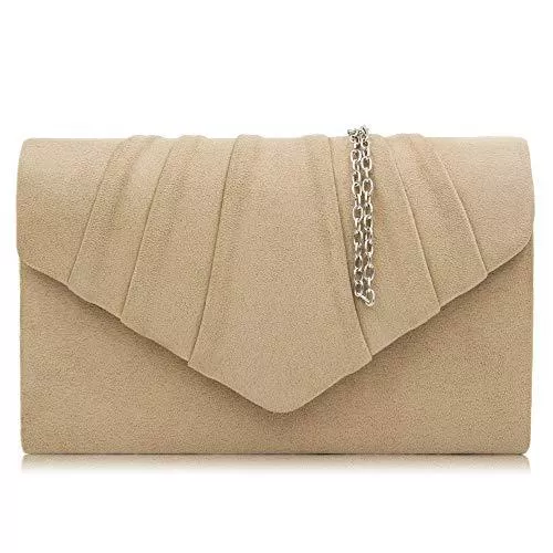 Milisente Taschen & Rucksäcke Milisente Clutch Damen, Elegante Wildleder Clutch Umschlag Crossbody Klassisch Clutch Tasche Abendtasche (Beige)