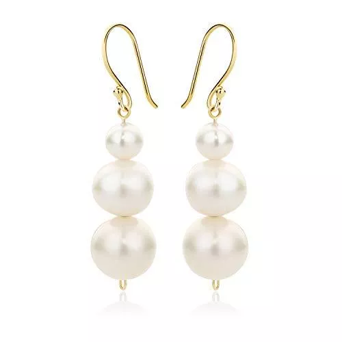 OROVI Schmuck Orovi Schmuck Damen Durchzieher Ohrringe Gelbgold mit weiße runde Süßwasserperlen 7.5 mm Ohrringe aus 14 Karat (585) Gold