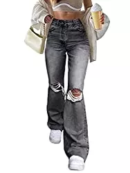 shownicer Jeans shownicer Damen Jeans Hose mit Hoher Taille Y2K Style Harajuku E-Girl Streetwear Hose Casual Baggy Vintage Flare Denim Hose Freizeit Loose Gerade Hosen