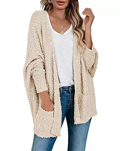 Saodimallsu Strickjacken Saodimallsu Damen Strickjacke Popcorn Oversized Offene Front Boyfriend Fledermaus Langarm Fuzzy Knit Cardigan