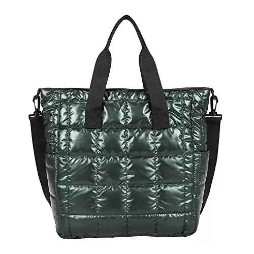 BLOOOK Taschen & Rucksäcke BLOOOK Damen Nylon Baumwolle Gepolsterte Gesteppte Top-Griff Tasche Stickgarn Einfarbig Gitter Umhängetasche Trending Shopping Handtasche