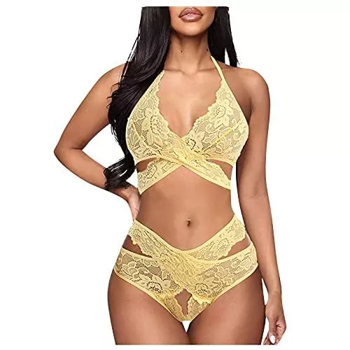 Bluecoolly Unterwäsche & Dessous Bluecoolly Damen Spitze Negligee Sexy Dessous Babydoll Strapse Set Reizwäsche Set Push Up BH und Spitzen Sexy Panties Unterwäsche Frauen Lingerie Sex Set