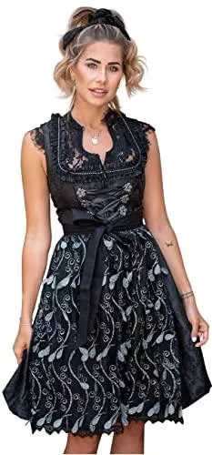 Goldenburg Party Goldenburg Dirndl Damen Midi mit Schürze 2tlg I Deutsche Marke I Edle Frauen Trachten aus Jaquard mit Spitzenschürze I Trachtenkleid von Gr 34 bis 46 GB1901