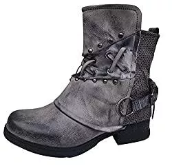 SDS Stiefel Damen Stiefeletten Biker Boots - Stiefel mit Nieten Schuhe Blockabsatz - Bequeme Herbst Winter Frauen Schuhe Schnallen - ST04