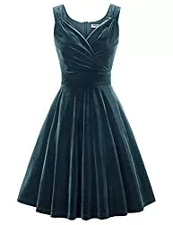 GRACE KARIN Cocktail GRACE KARIN Damen Perlen Kleid Knielang Rockabilly Retro Kleider Faltenrock CL061