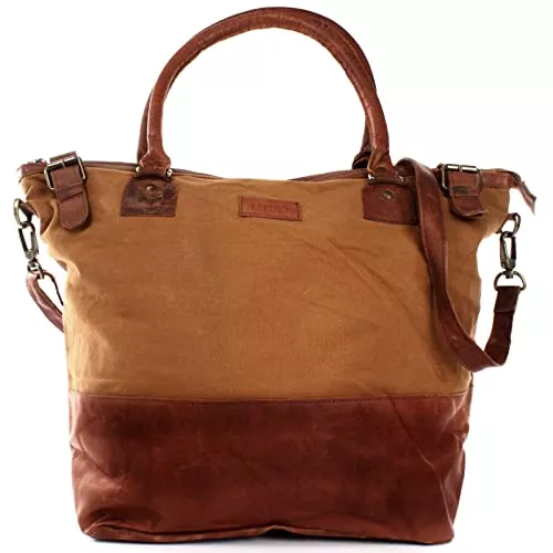 LECONI Taschen & Rucksäcke LECONI XL Shopper für Damen kleiner Weekender Beuteltasche große Frauen Schultertasche Wickeltasche Umhängetasche aus Canvas &amp; Leder 50x41x20cm LE2005-C